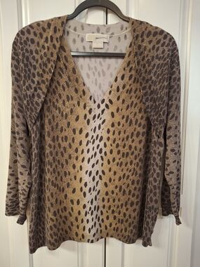 Michael Kors Brown & Tan Animal Print V-Neck Sweater